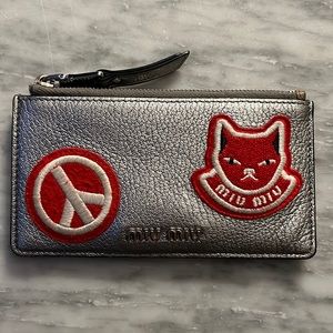 Miu Miu silver madras leather wallet